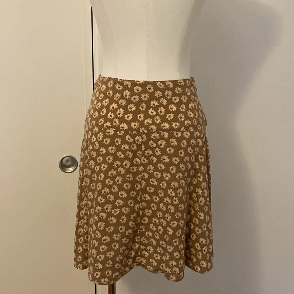 Vintage 90's Light Brown Floral Print Mini Wrap Skirt Size Small